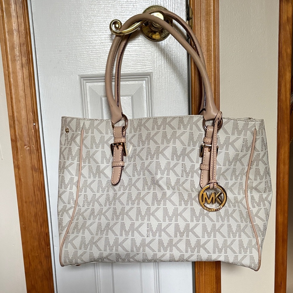 Michael Kors Cream and Tan Logo Tote